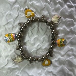 hand beaded Women’s stretch Easter charm bracelet Bunny Easter Egg Decor Multi